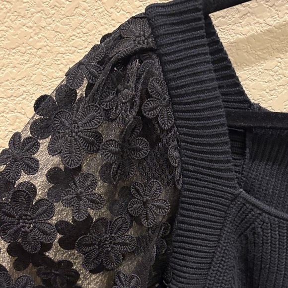 French Connection Black Square-Neck Knit Sweater with Floral Appliqué Sleeves - Picture 4 of 6